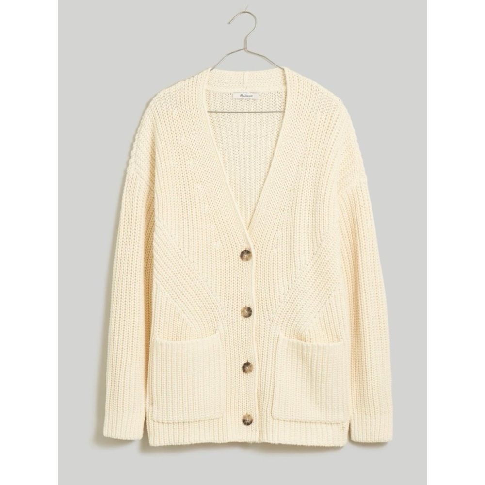 Madewell Textural-Stitch V-Neck Cardigan Sweater in Antique Cream Size S ~ NWOT